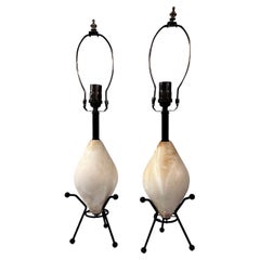 Retro Pair of Moderne Alabaster Lamps 