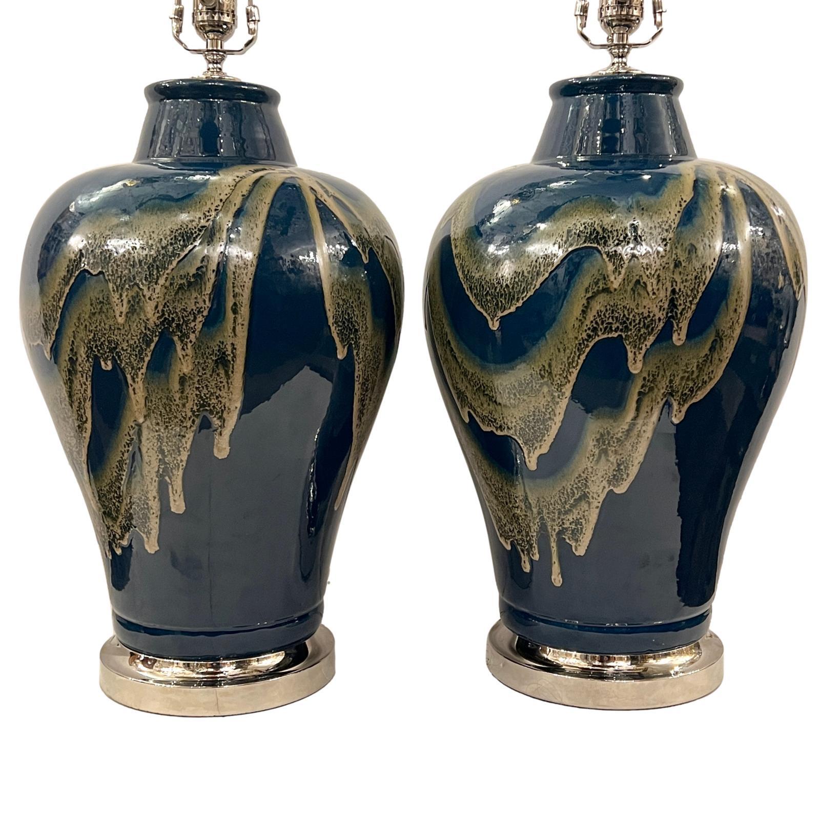 Mid-20th Century Pair of Moderne Blue Lamps For Sale