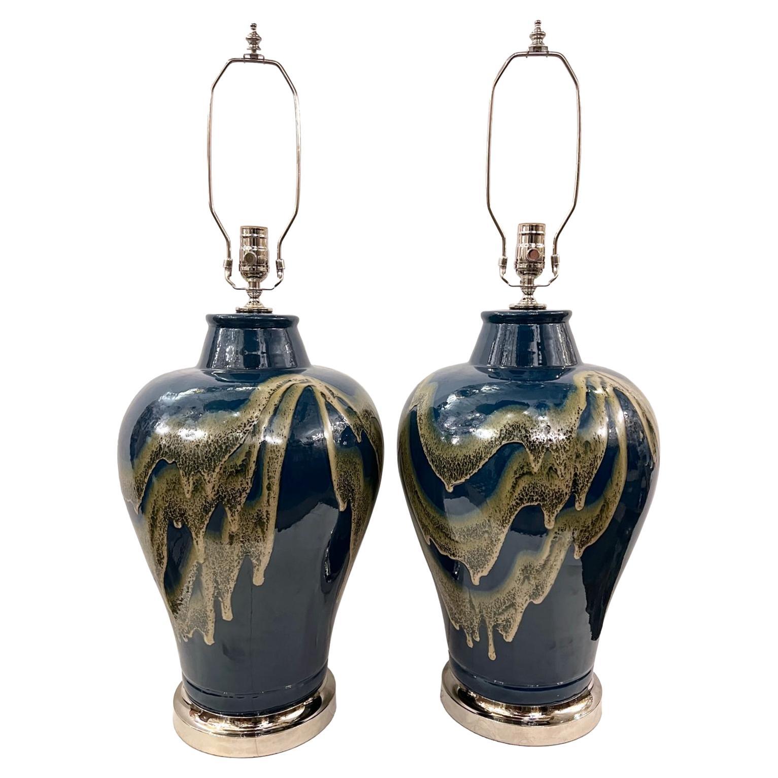 Pair of Moderne Blue Lamps