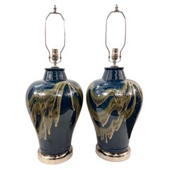 Vintage Pair of Moderne Blue Lamps