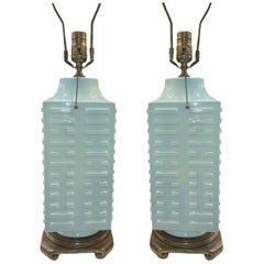 Pair of Moderne Celadon Porcelain Lamps