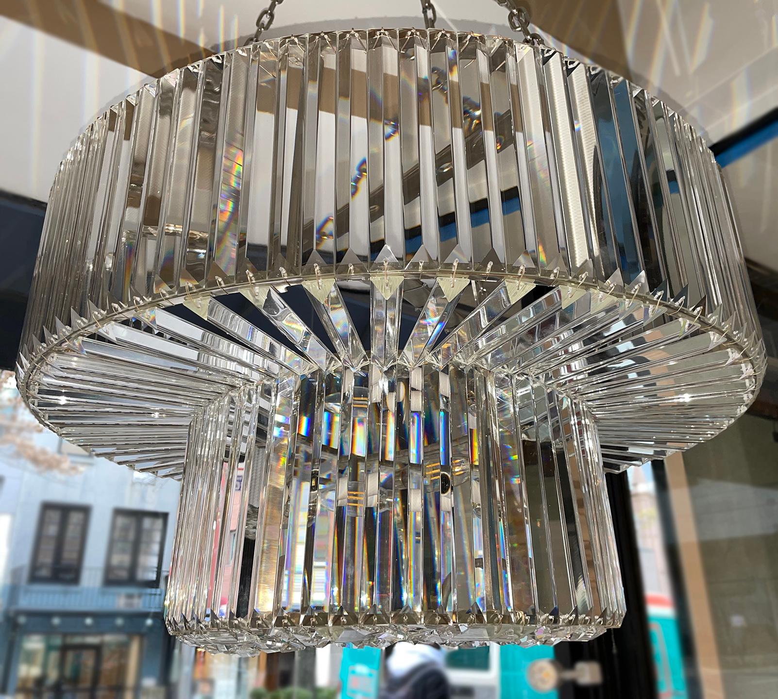 French Pair of Moderne Crystal Light Fixtures, Sold Individually For Sale