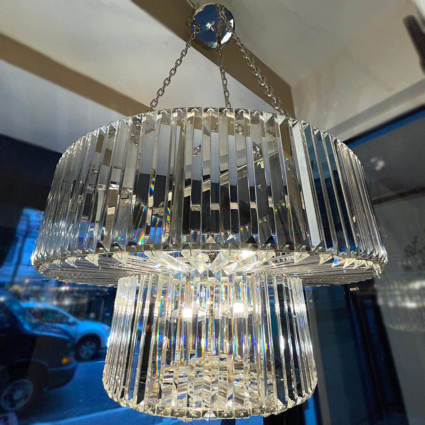 Mid-20th Century Pair of Moderne Crystal Light Fixtures, Sold Individually For Sale