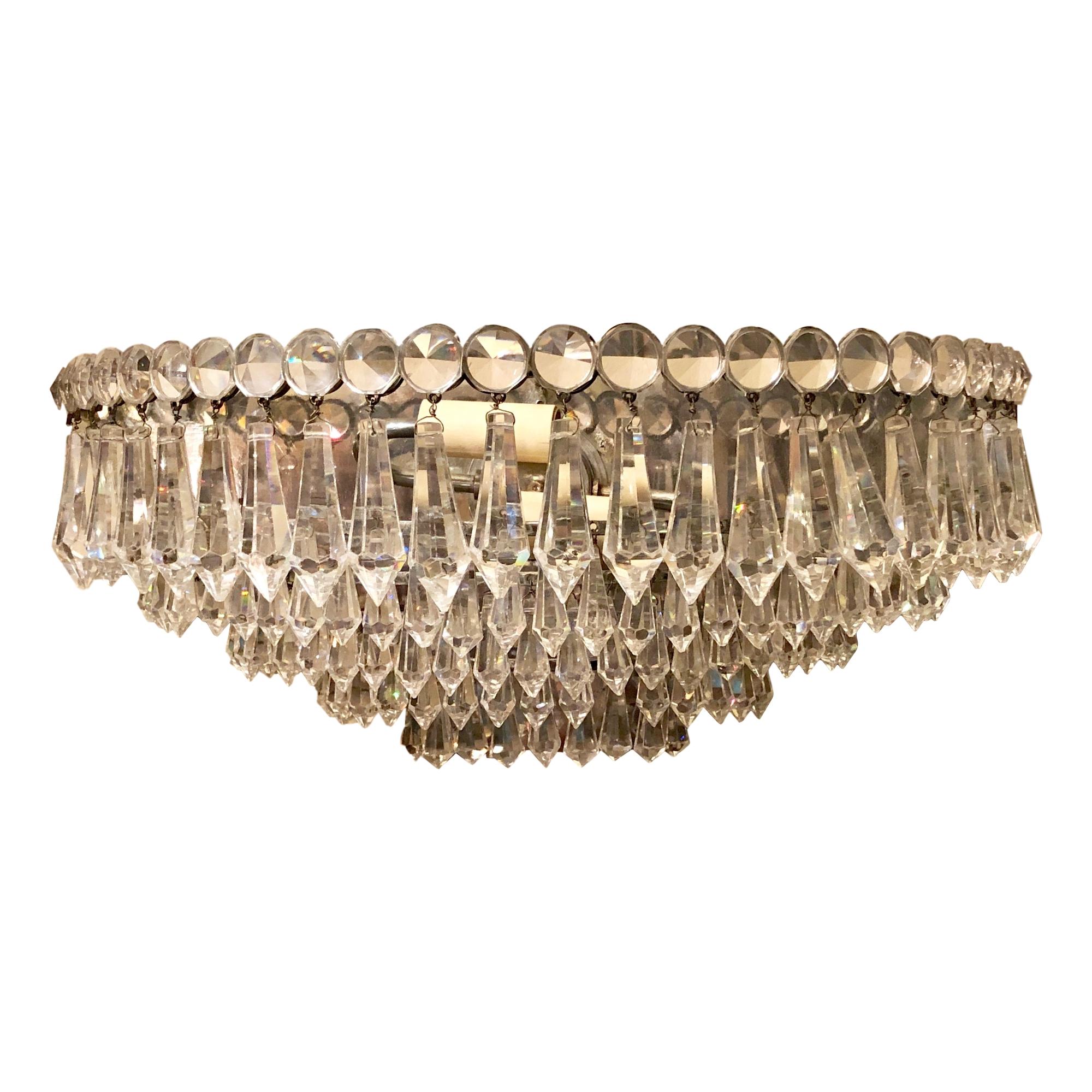 Pair of Moderne Crystal Sconces In Good Condition For Sale In New York, NY