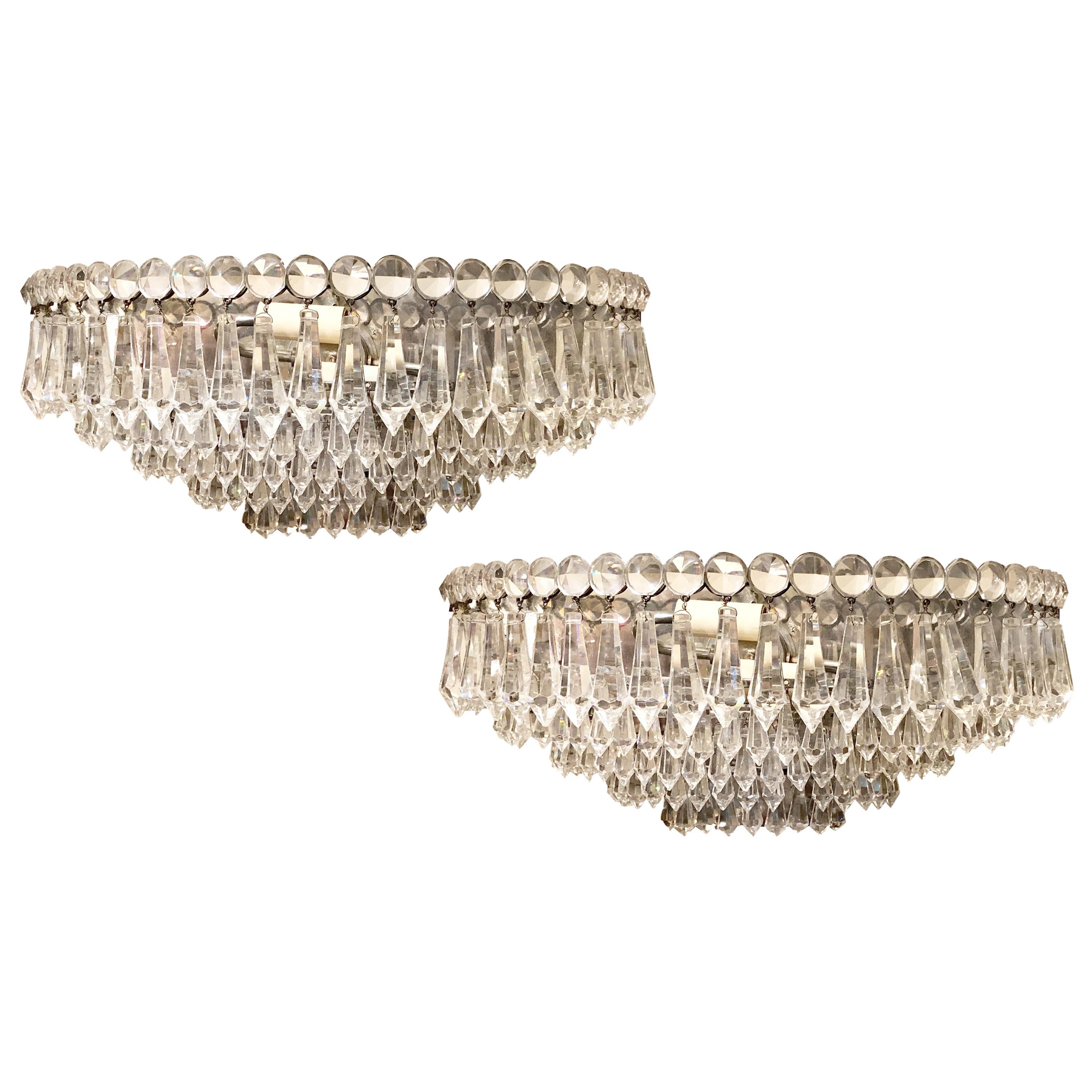 Pair of Moderne Crystal Sconces