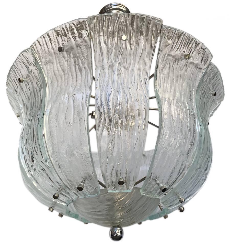 Moderne French Molded Glass Pendant Light Fixture In Good Condition For Sale In New York, NY