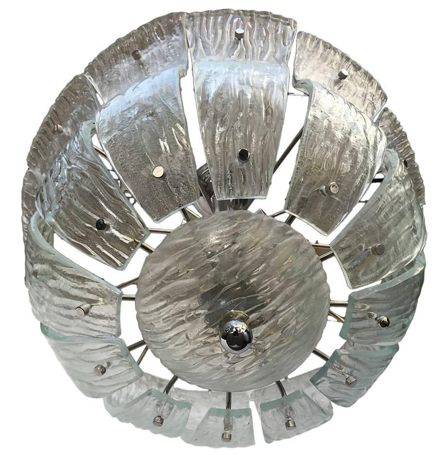 Mid-20th Century Moderne French Molded Glass Pendant Light Fixture For Sale