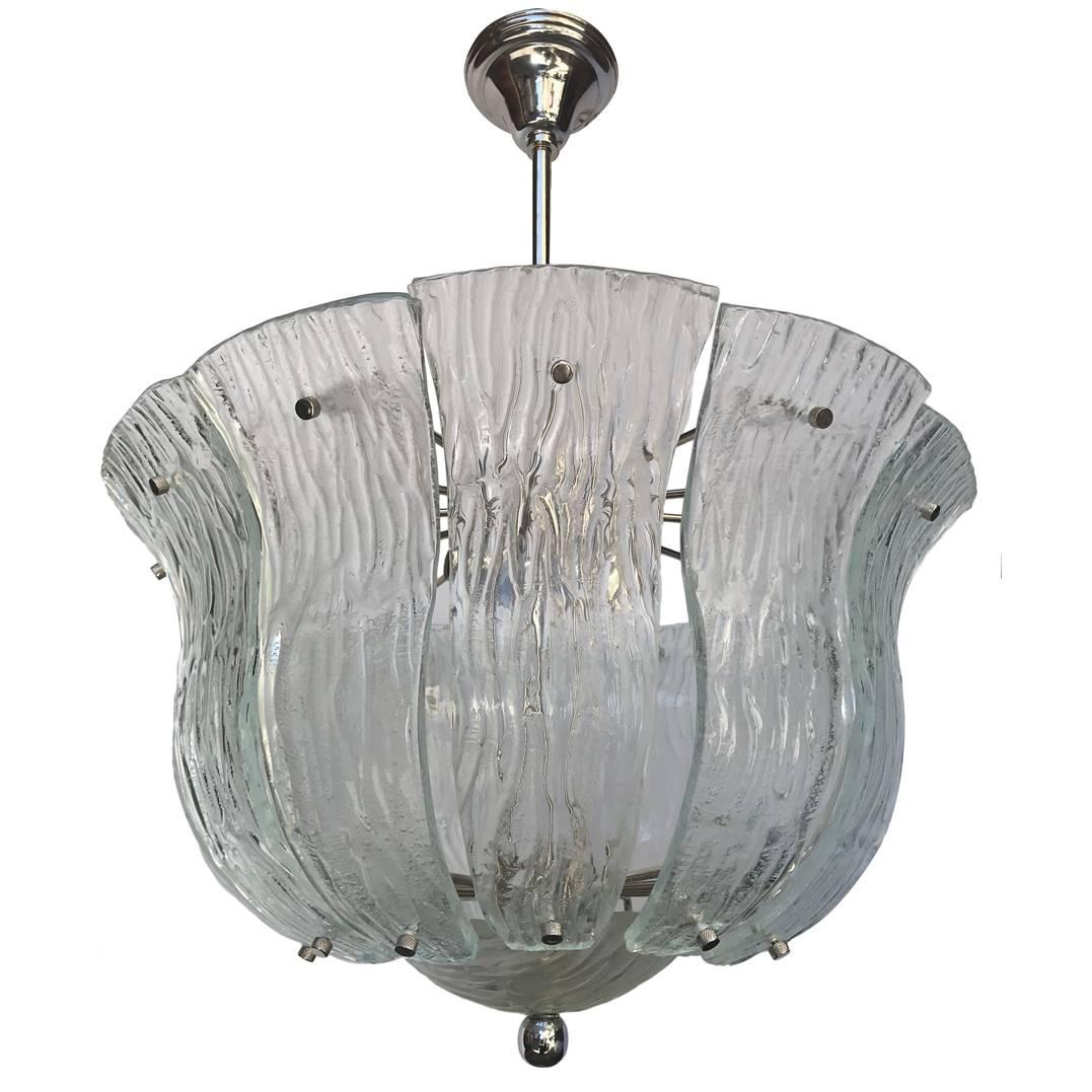 Moderne French Molded Glass Pendant Light Fixture For Sale