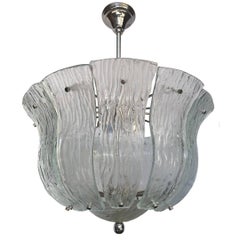 Retro Moderne French Molded Glass Pendant Light Fixture