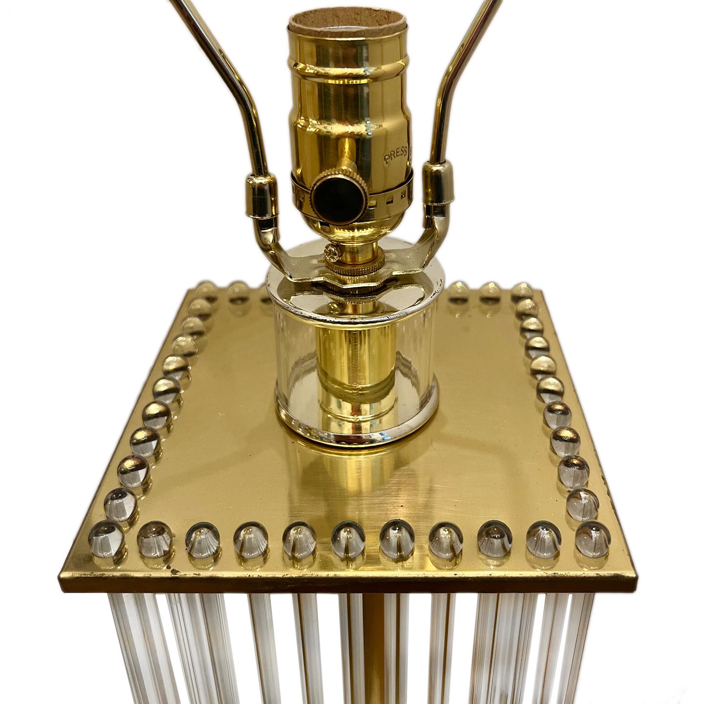 Brass Pair of Moderne Glass Rods Lamps For Sale