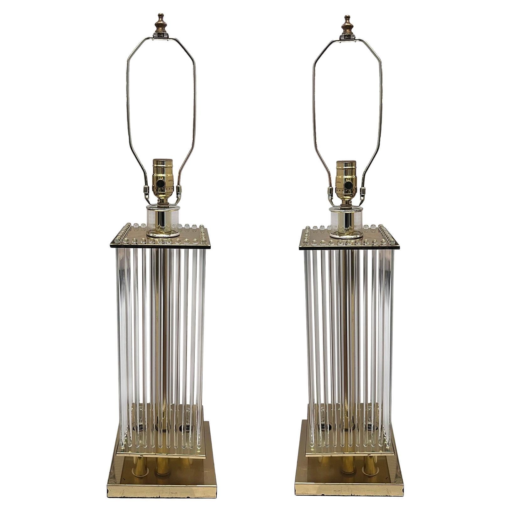 Pair of Moderne Glass Rods Lamps For Sale