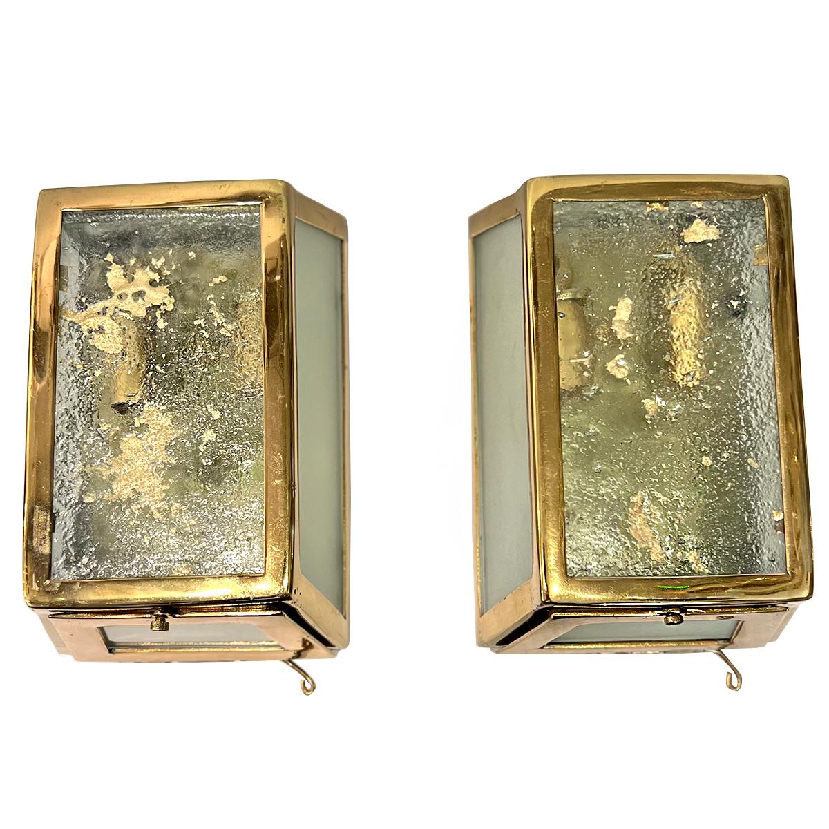 French Pair of Moderne Glass Sconces For Sale