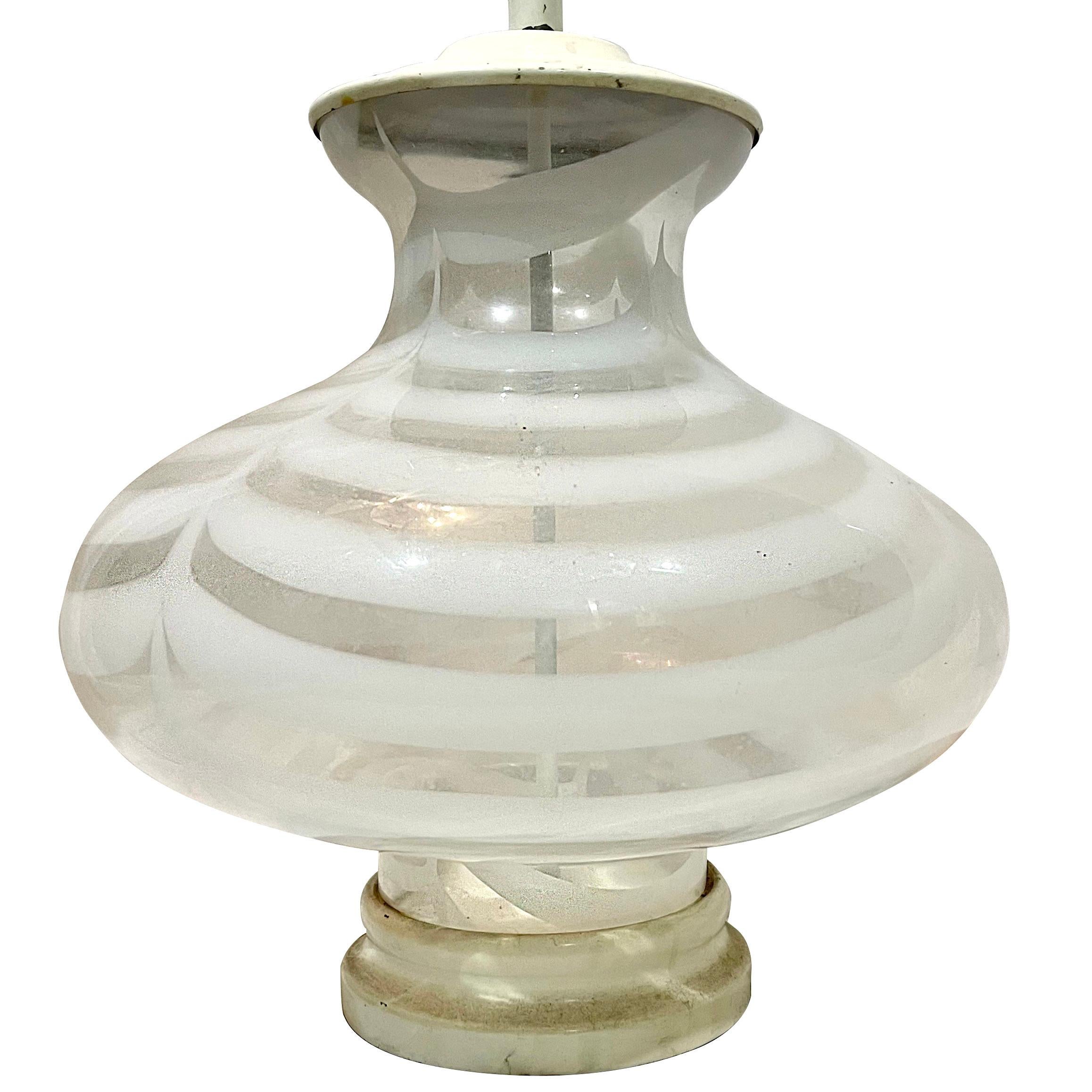 Italian Pair of Moderne Glass Table Lamps For Sale