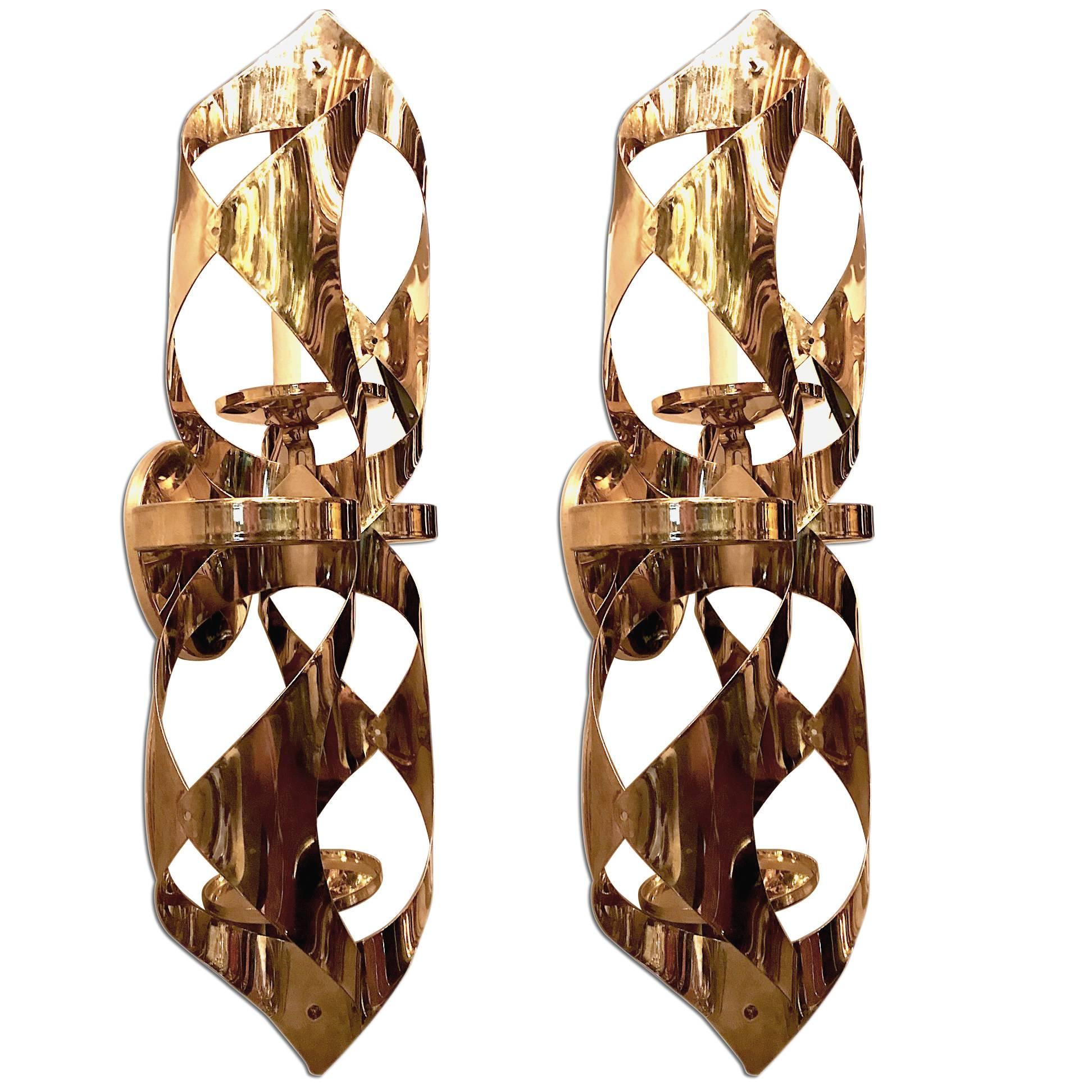 Pair of circa 1960s Italian gilt two-light sconces.

Measurements:
Height 19