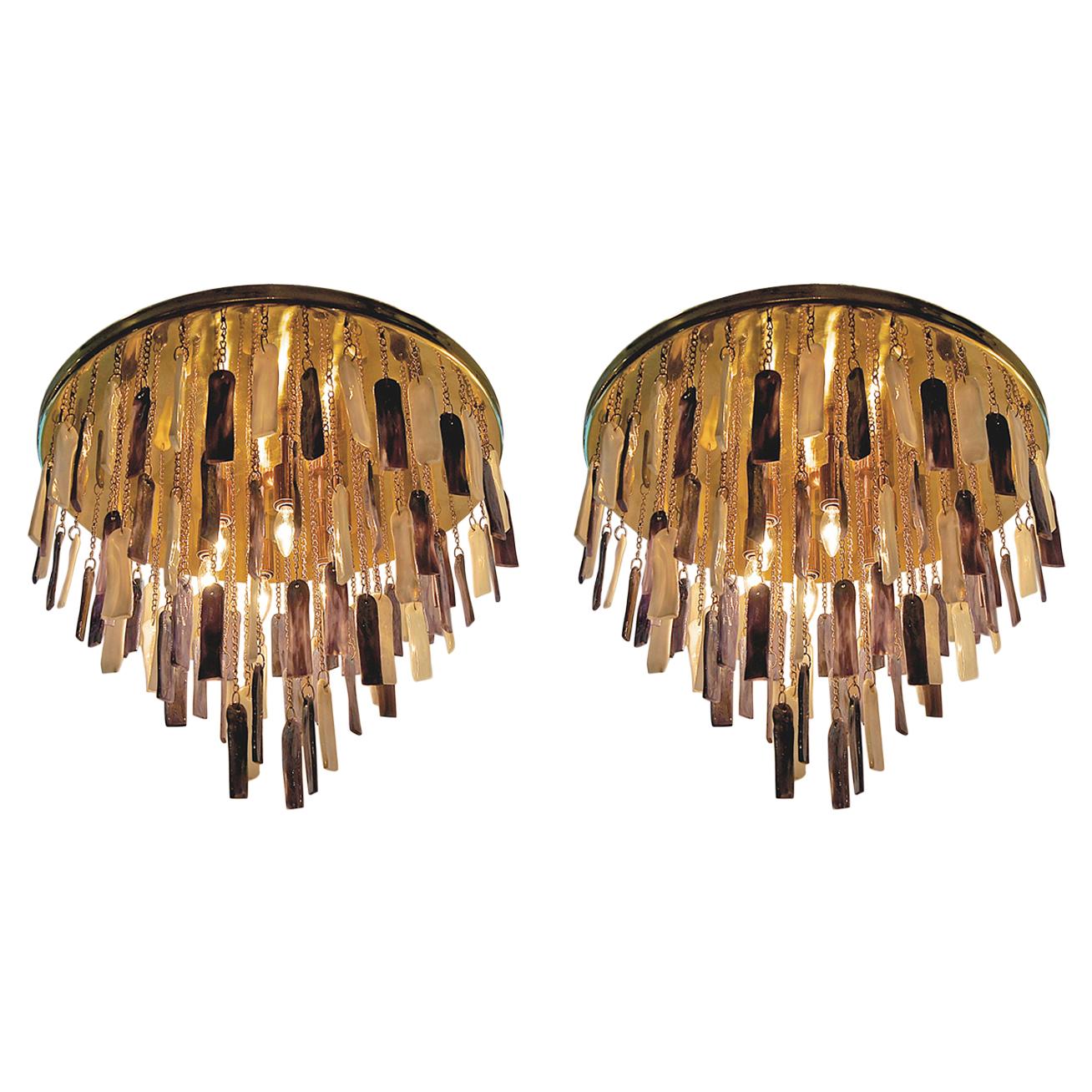 Pair of Moderne Light Fixtures with Glass Pendants, Sold Individually