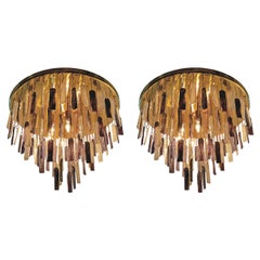 Pair of Moderne Light Fixtures with Glass Pendants, Sold Individually