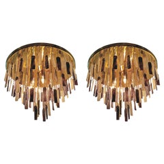 Vintage Pair of Moderne Light Fixtures with Glass Pendants, Sold Individually