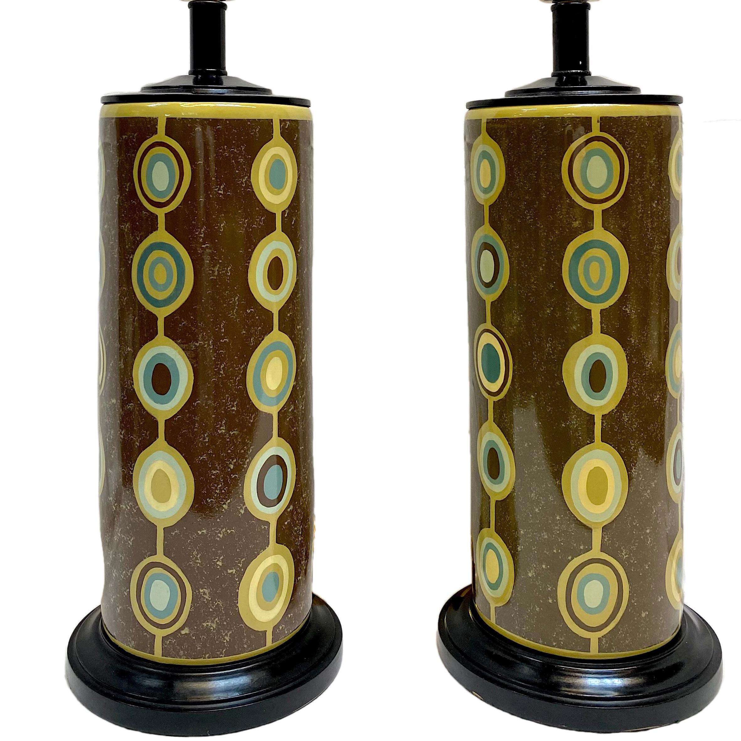 Pair of French circa 1970's porcelain lamps.

Measurements:
Height of body: 17.5