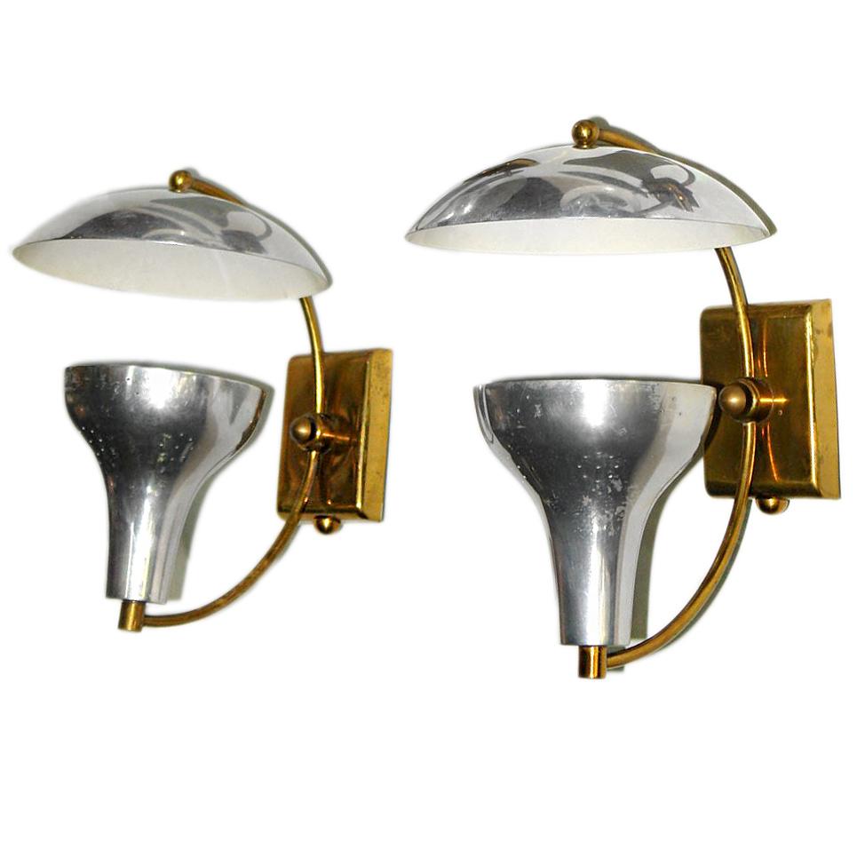 Italian Pair of Moderne Sconces For Sale