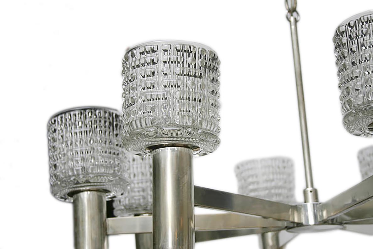 Swedish Pair of Moderne Silver and Glass Chandeliers, Sold Individually For Sale