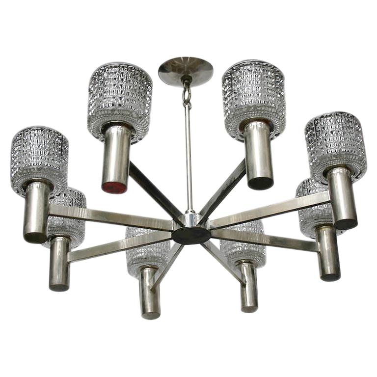 Pair of Moderne Silver and Glass Chandeliers, Sold Individually For Sale