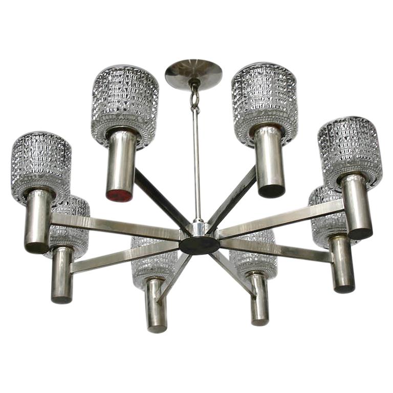 Coppia di lampadari moderni in argento e vetro, venduti singolarmente in vendita