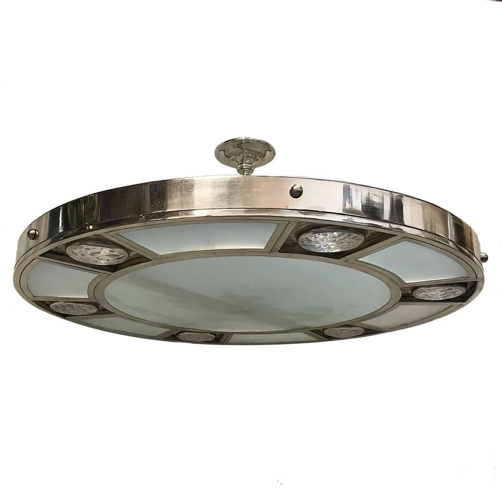 Moderne Silver Plated Light Fixture For Sale