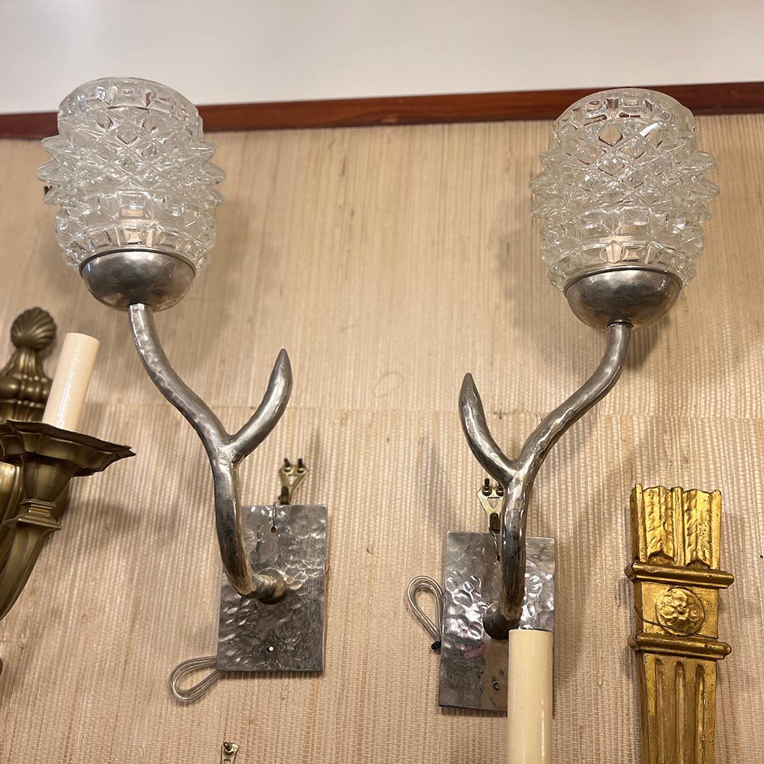 Pair of Moderne Silver Plated Sconces In Good Condition For Sale In New York, NY