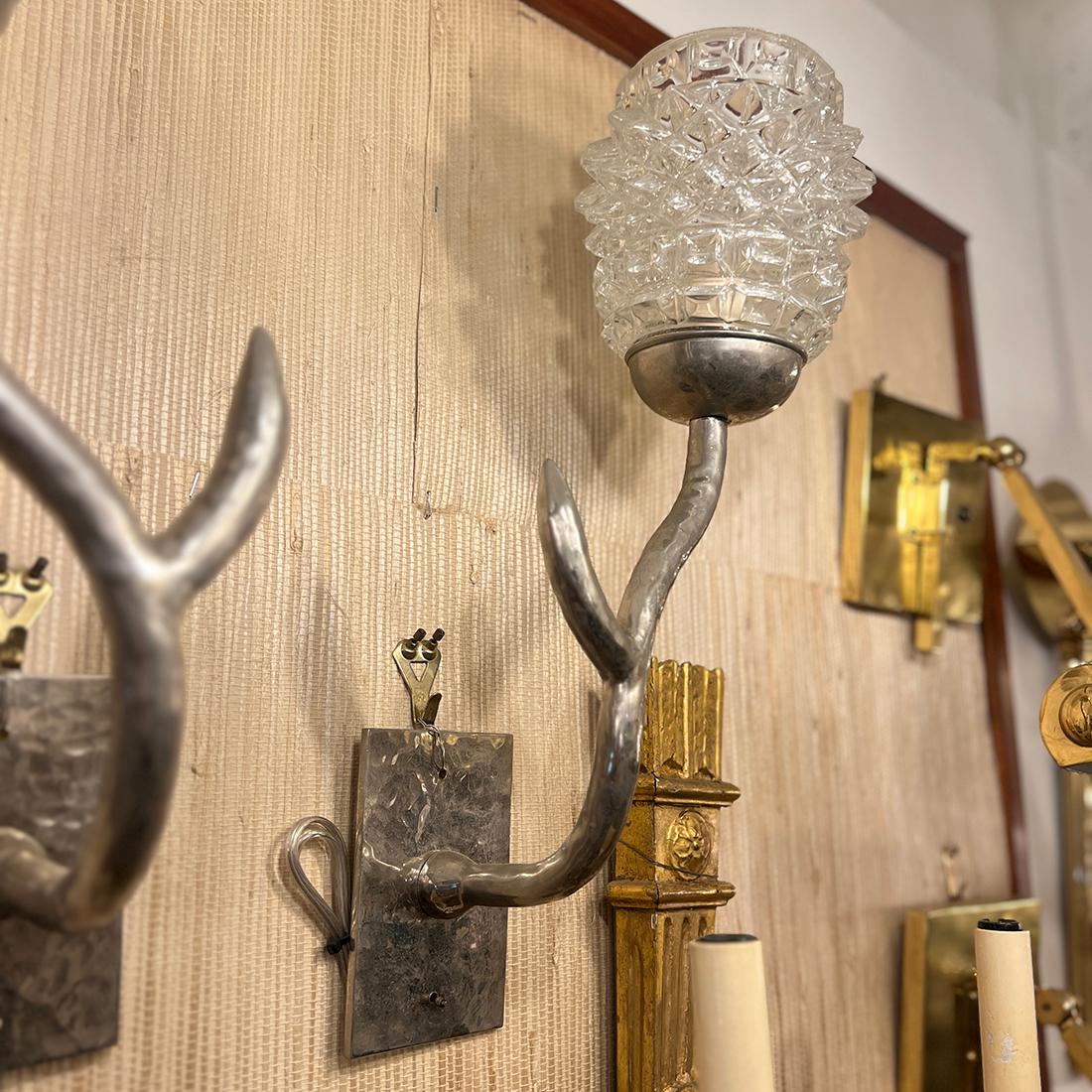 Molded Pair of Moderne Silver Plated Sconces For Sale