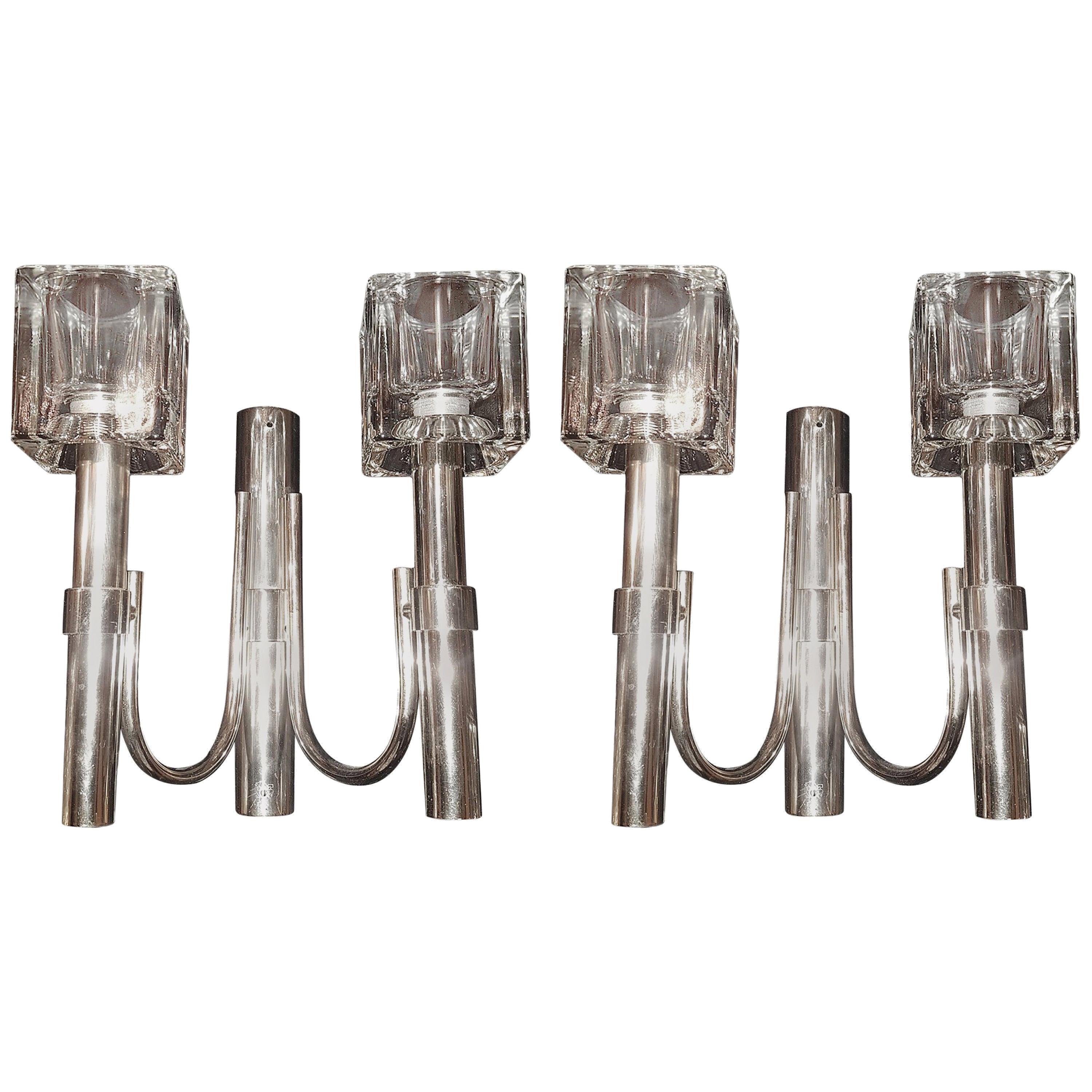 Pair of Moderne Silver Sconces