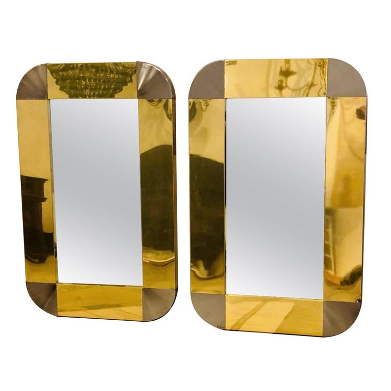 Pair of Moderne Style Metal Frame Mirrors For Sale at 1stDibs