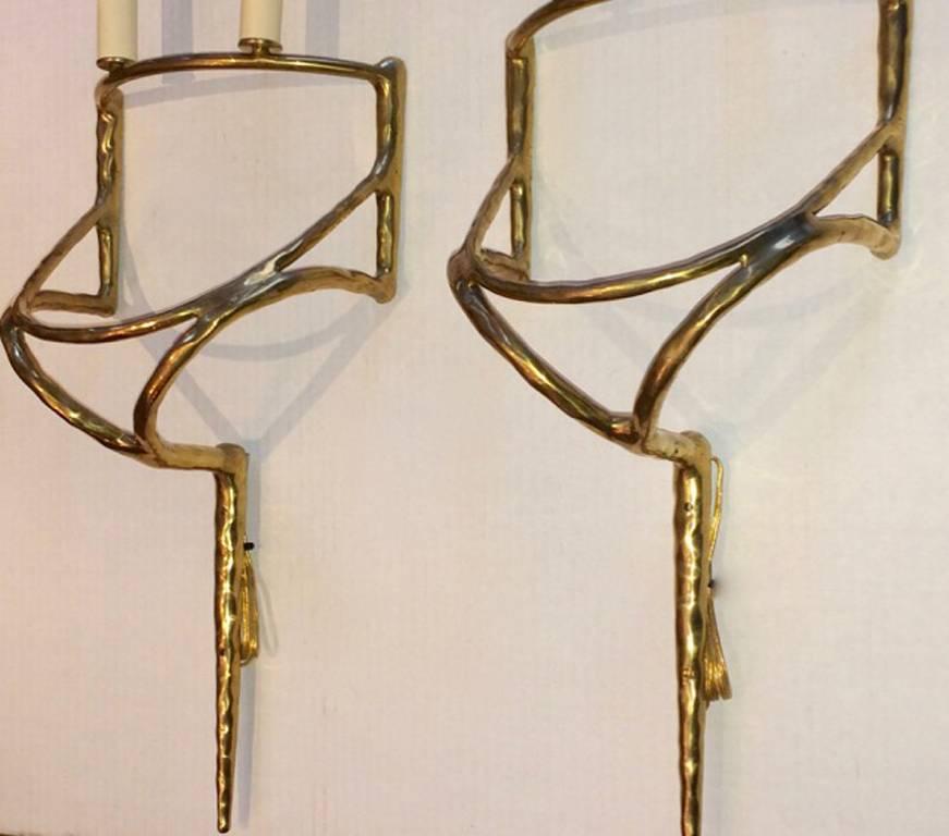 Streamlined Moderne Pair of Moderne Style Sconces For Sale