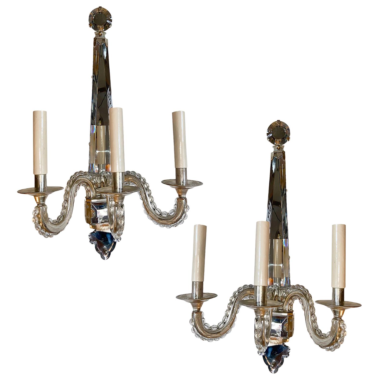 Pair of Moderne Style Silver Plated Sconces