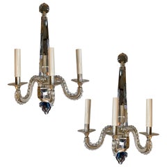 Vintage Pair of Moderne Style Silver Plated Sconces