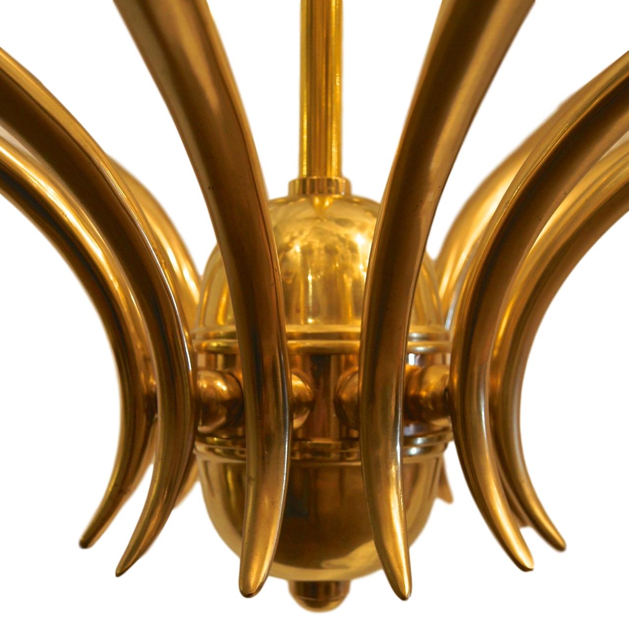 Bronze Pair of Moderne Twelve-Arm Chandeliers, Sold Individually For Sale
