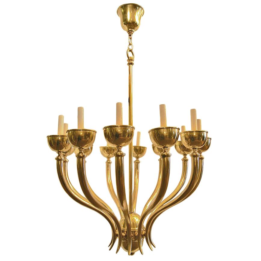 Pair of Moderne Twelve-Arm Chandeliers, Sold Individually For Sale