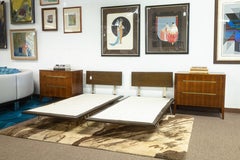 Pair of Modernica Case Study Hairpain Leg Walnut Wood Twin Bed Frames