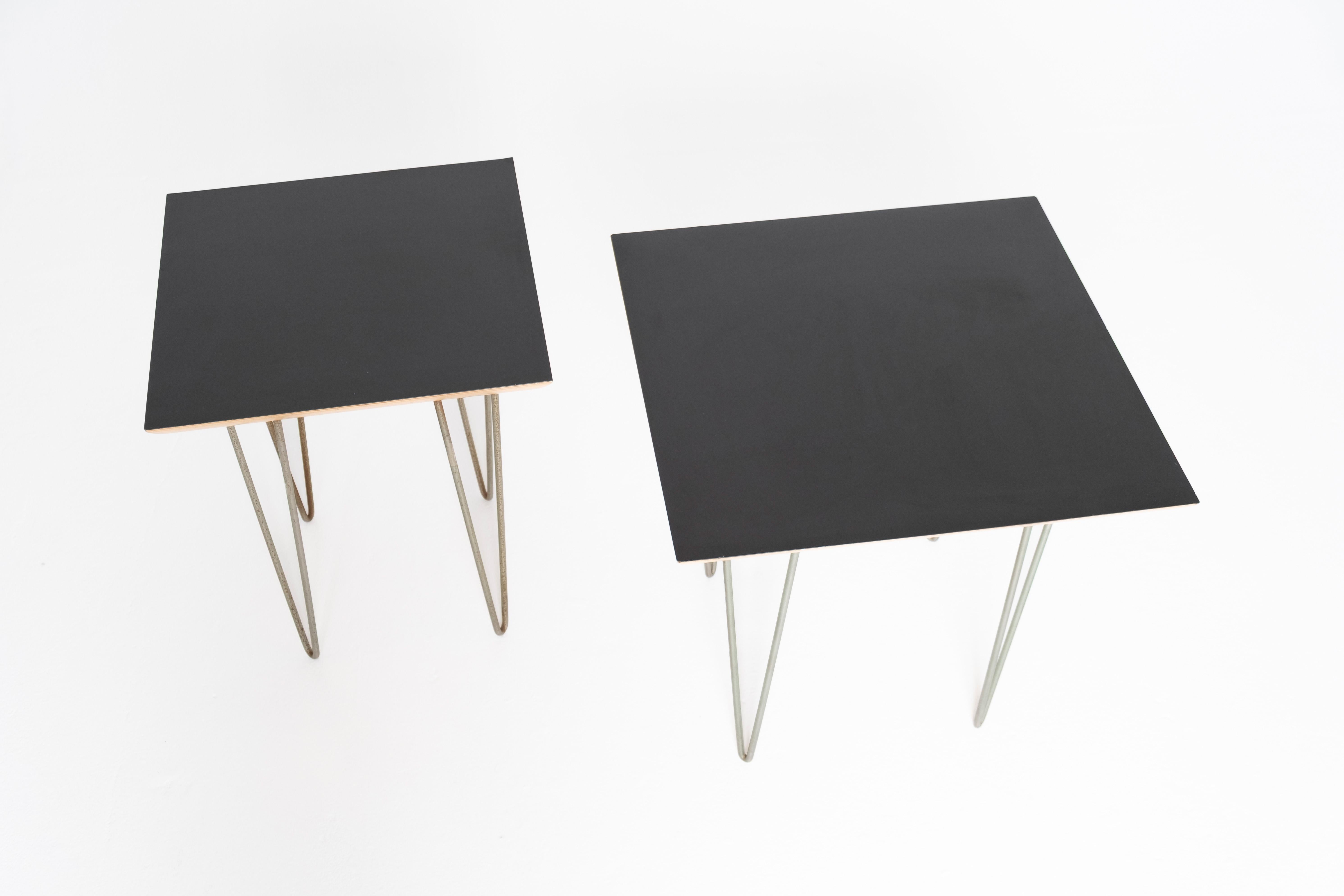 American Pair of Modernica Case Study Side Tables with Black Laminate Tops & Hairpin Legs For Sale