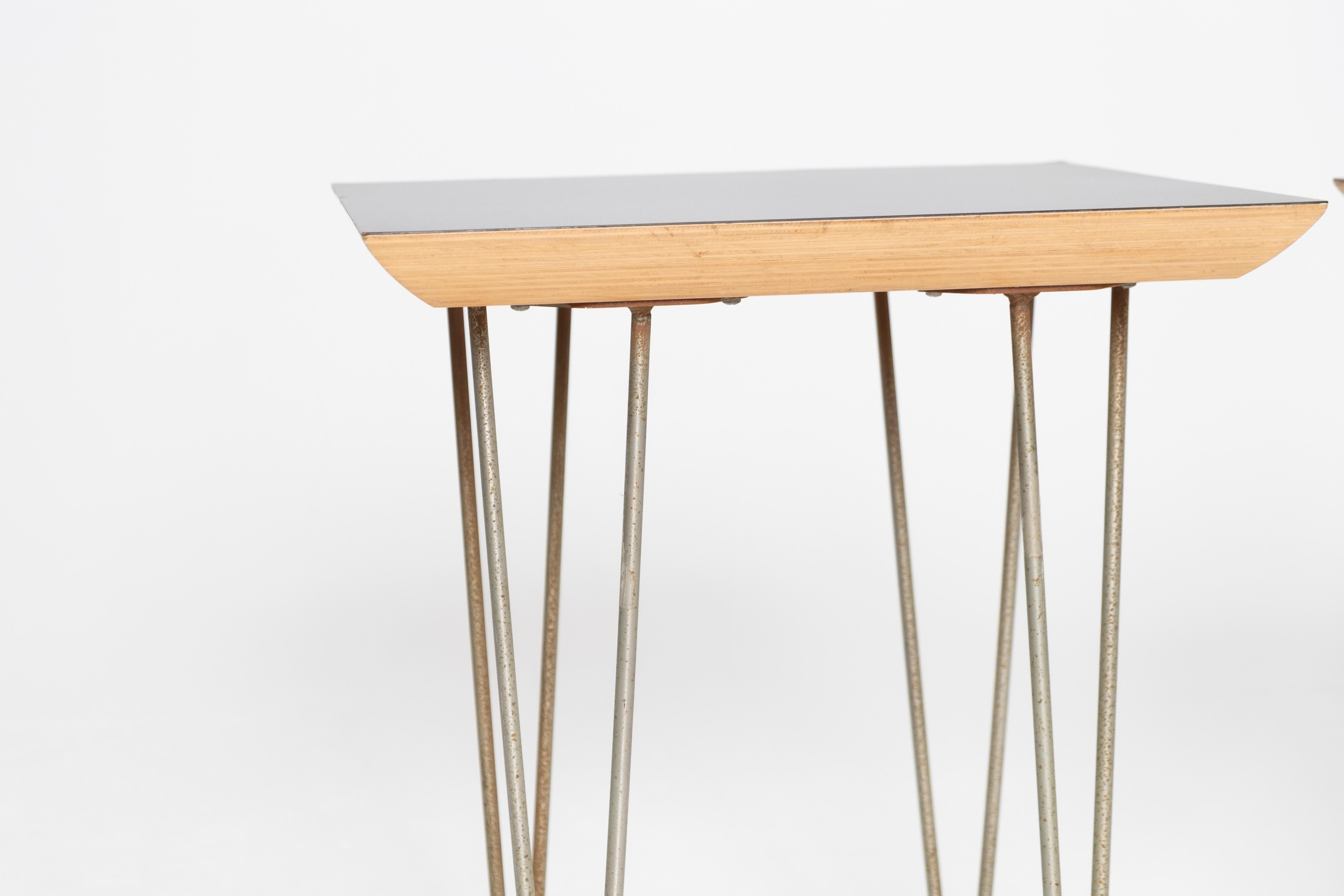 Pair of Modernica Case Study Side Tables with Black Laminate Tops & Hairpin Legs In Good Condition For Sale In Los Angeles, CA