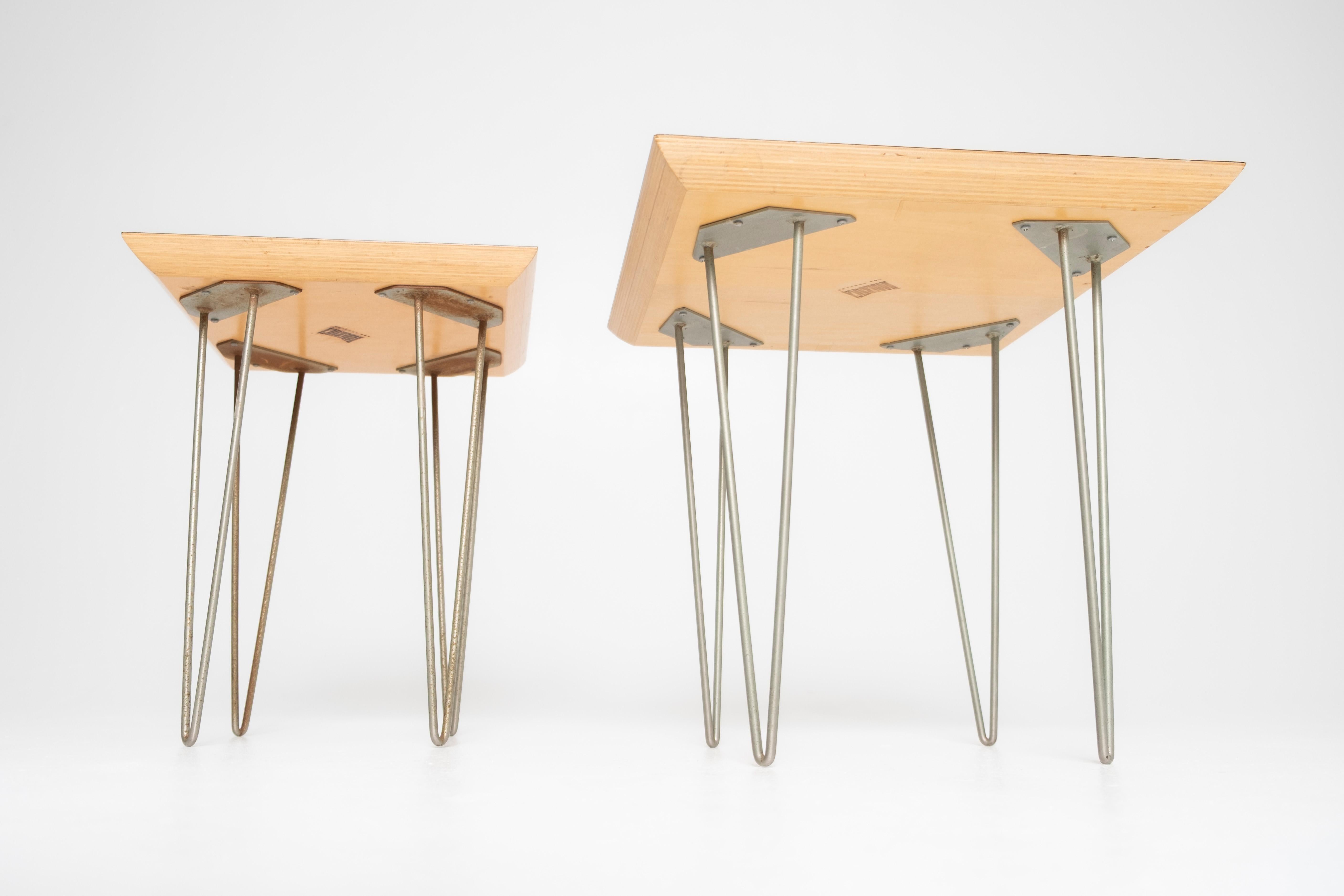 Contemporary Pair of Modernica Case Study Side Tables with Black Laminate Tops & Hairpin Legs For Sale