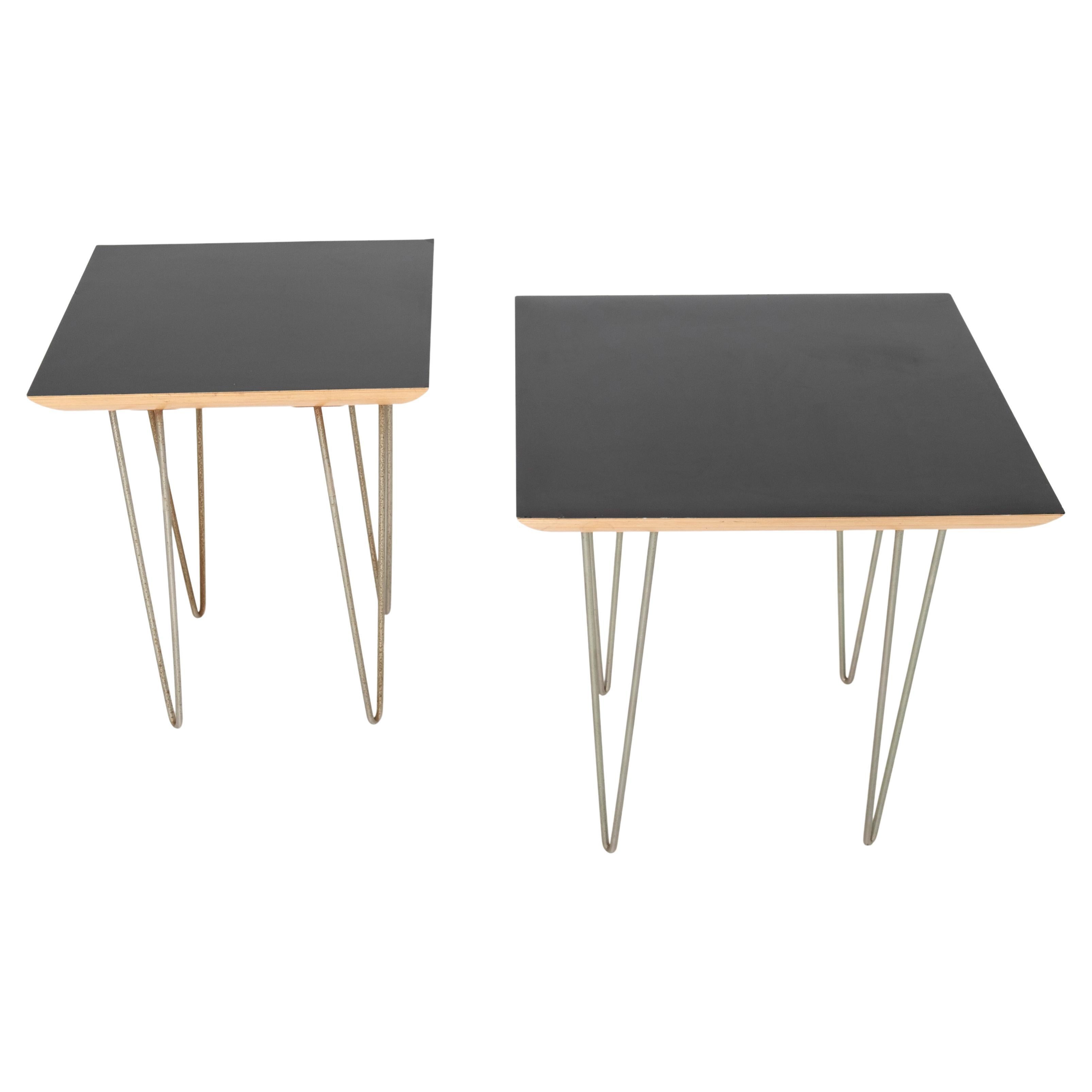 Pair of Modernica Case Study Side Tables with Black Laminate Tops & Hairpin Legs For Sale