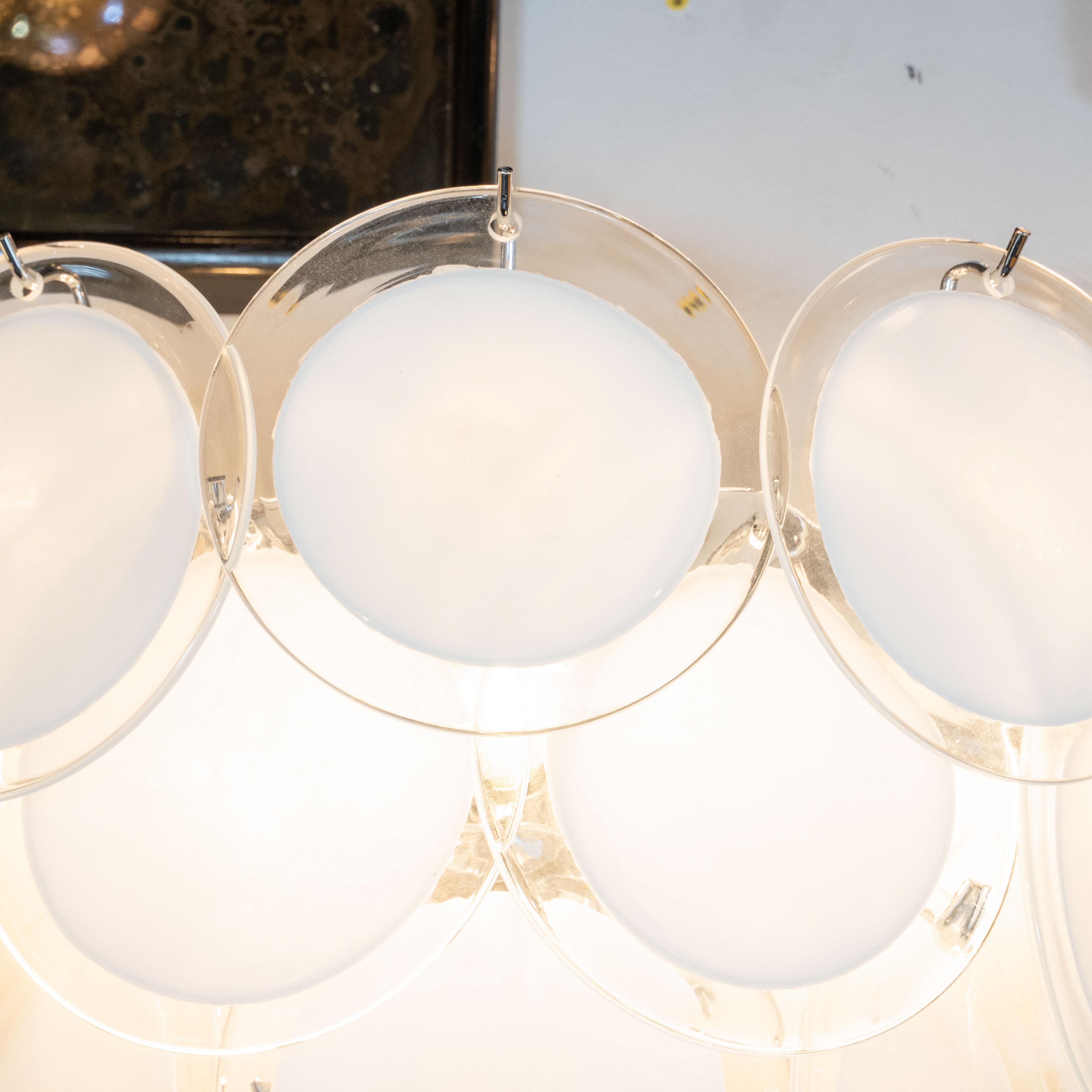 Pair of Modernist 14-Disc Sconces in Hand Blown Murano White & Translucent Glass In Excellent Condition For Sale In New York, NY