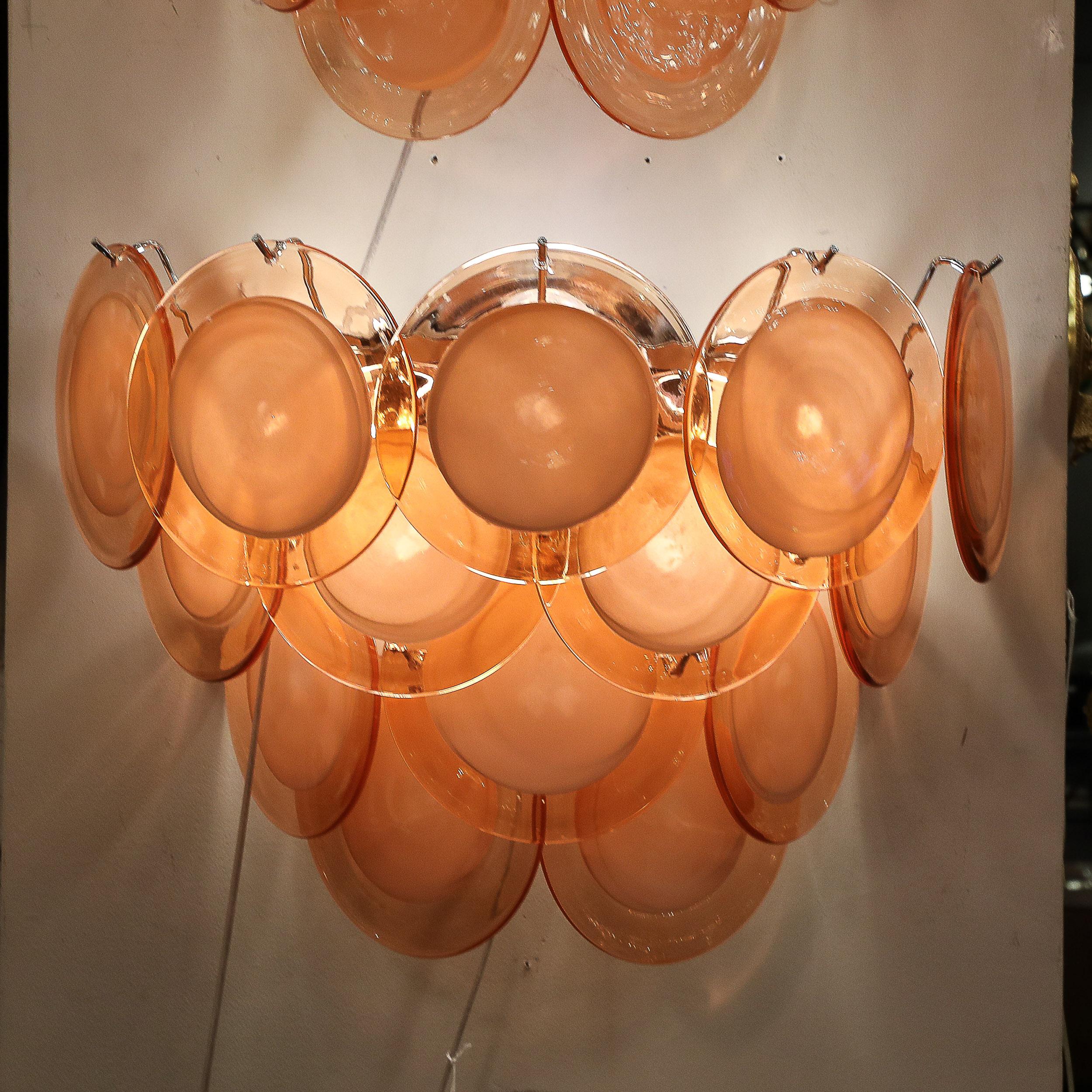 Paire d'appliques modernistes à 14 disques en verre d' abricot fumé de Murano soufflé à la main en vente 5