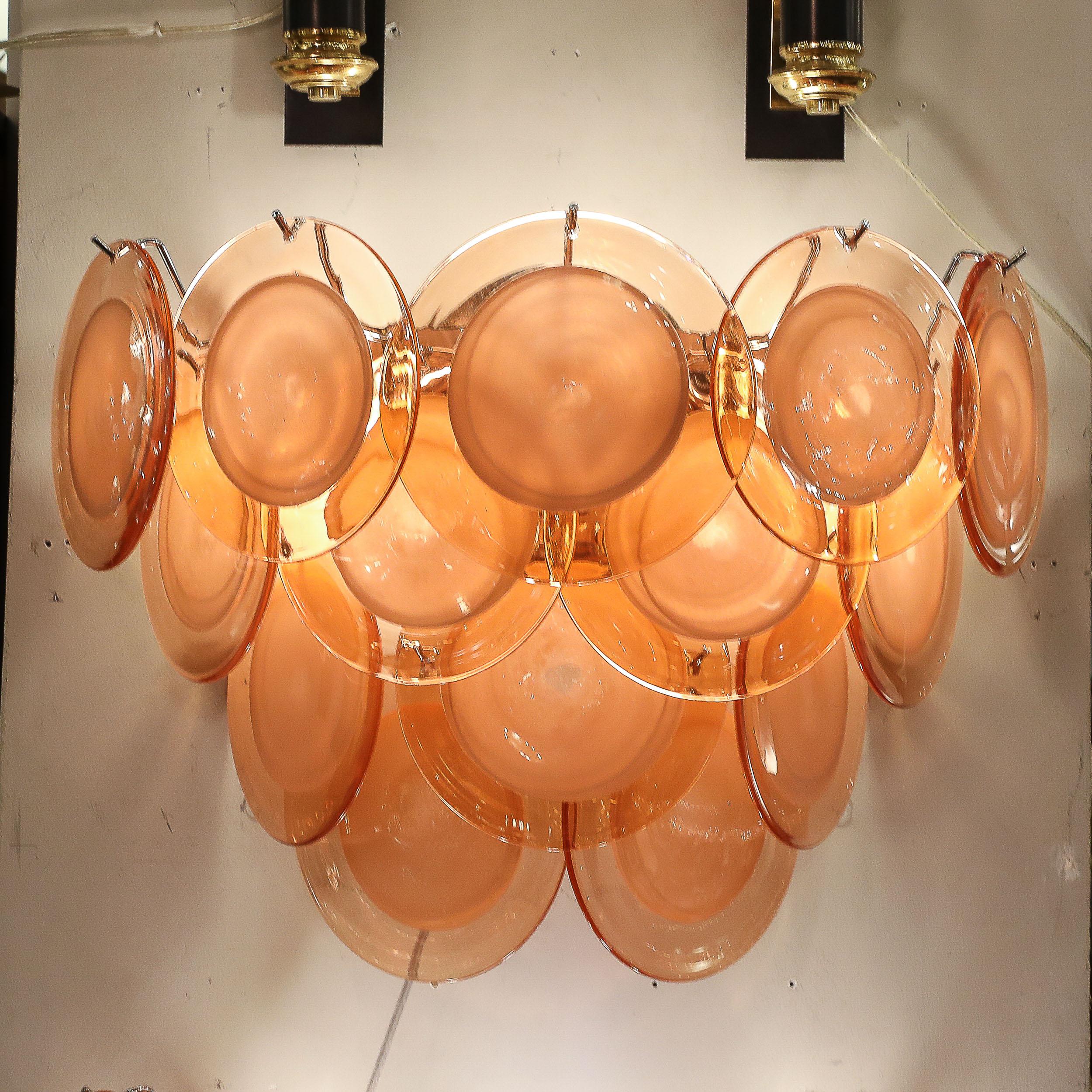 Paire d'appliques modernistes à 14 disques en verre d' abricot fumé de Murano soufflé à la main en vente 8