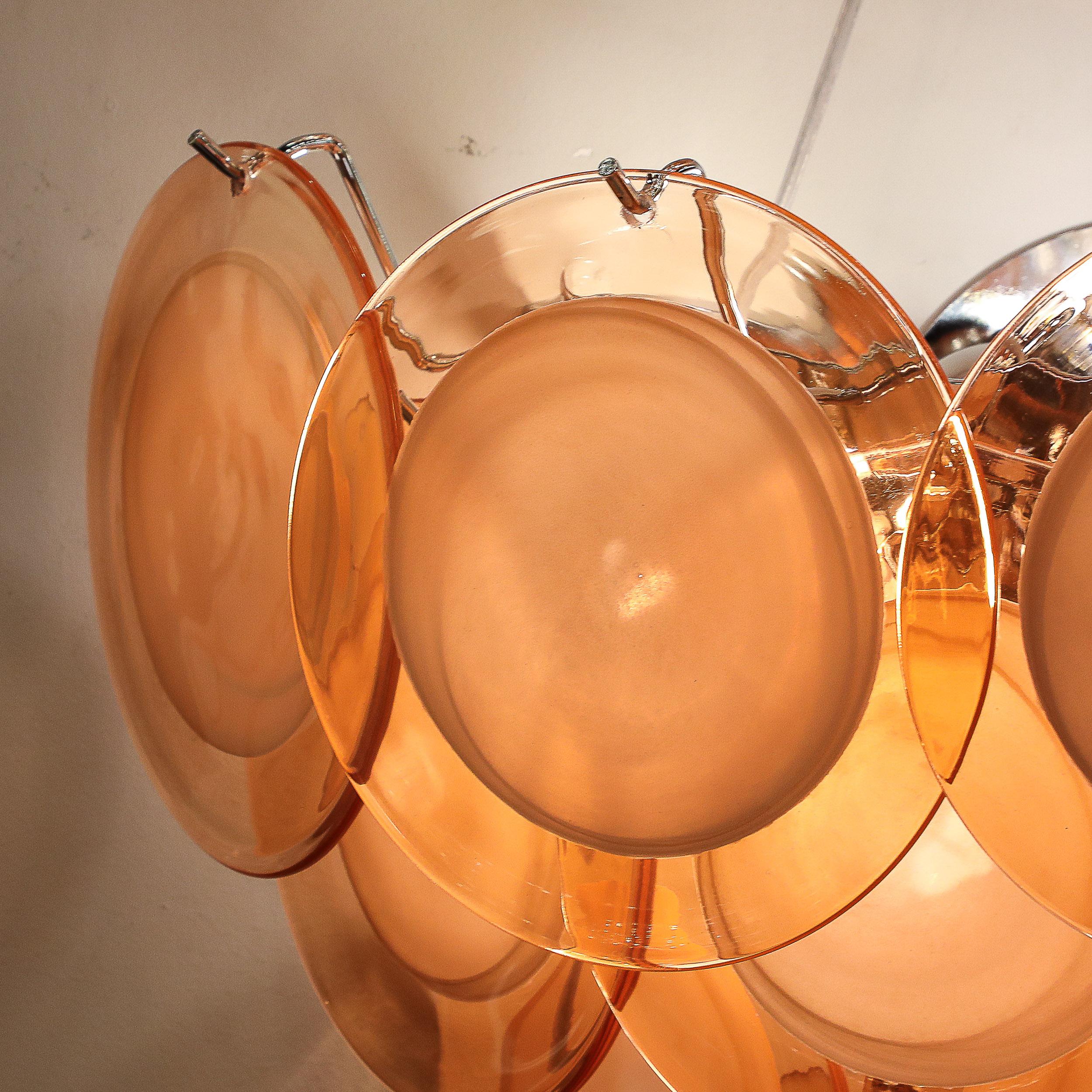 Paire d'appliques modernistes à 14 disques en verre d' abricot fumé de Murano soufflé à la main en vente 9