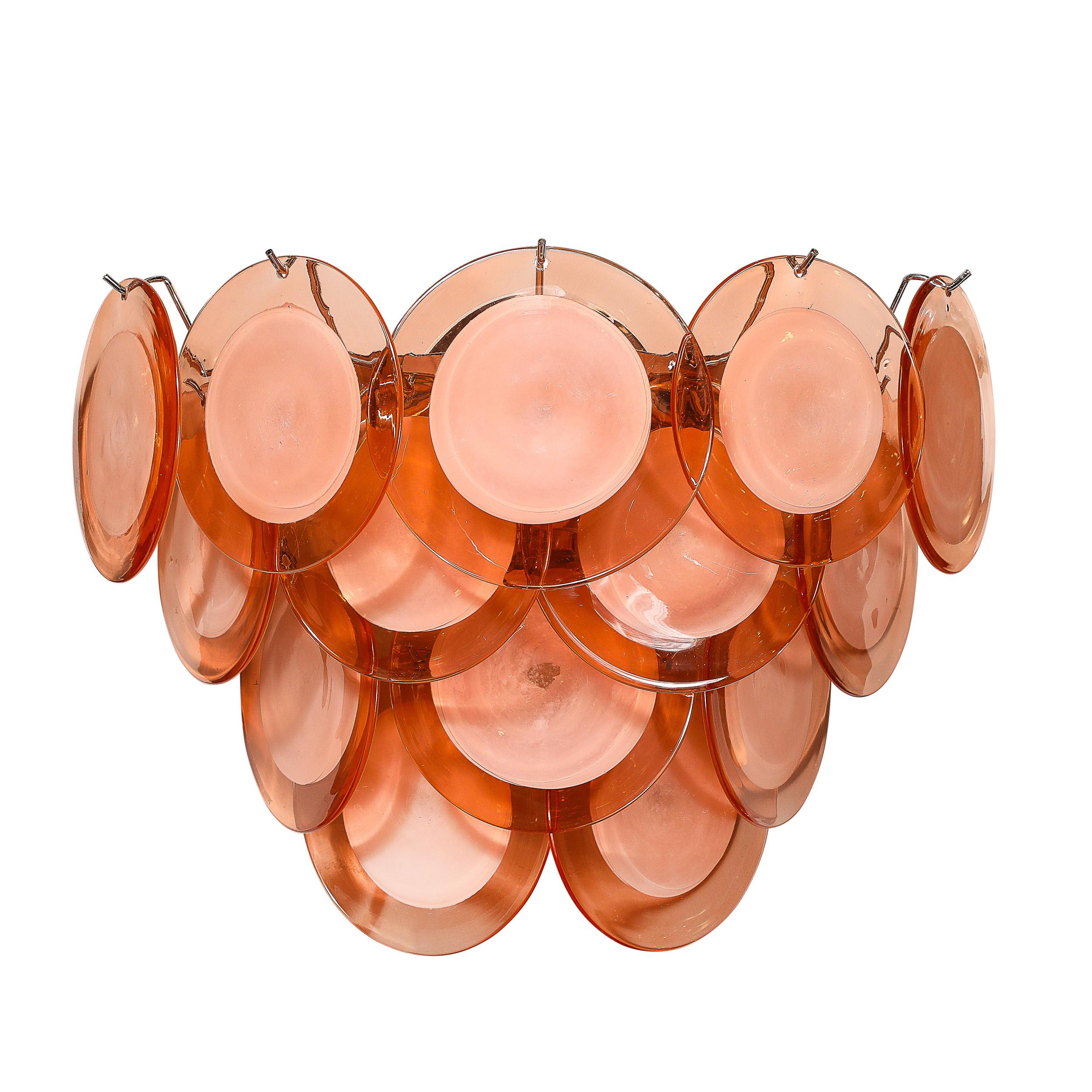 Paire d'appliques modernistes à 14 disques en verre d' abricot fumé de Murano soufflé à la main en vente 11