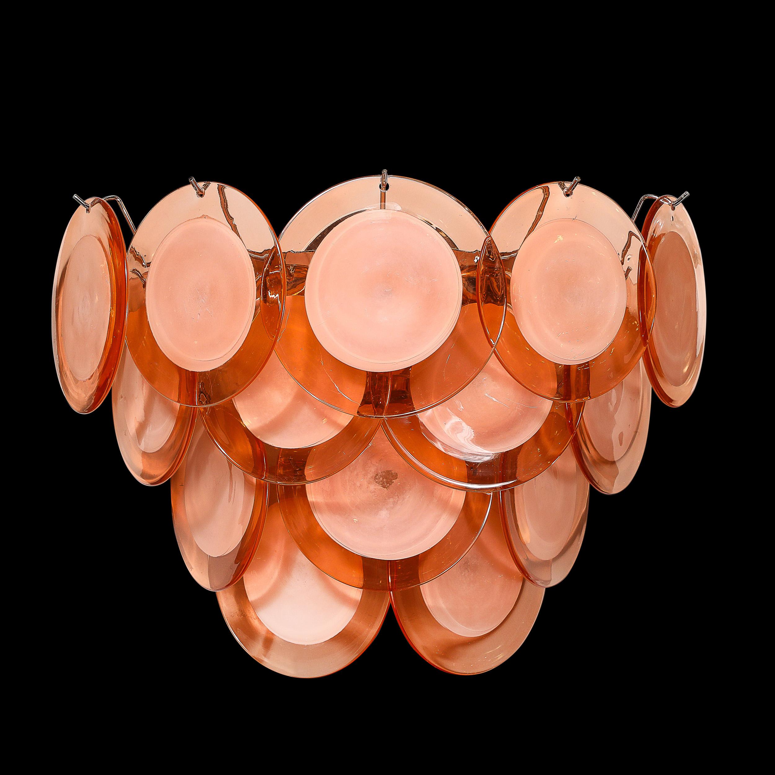 Paire d'appliques modernistes à 14 disques en verre d' abricot fumé de Murano soufflé à la main en vente 12
