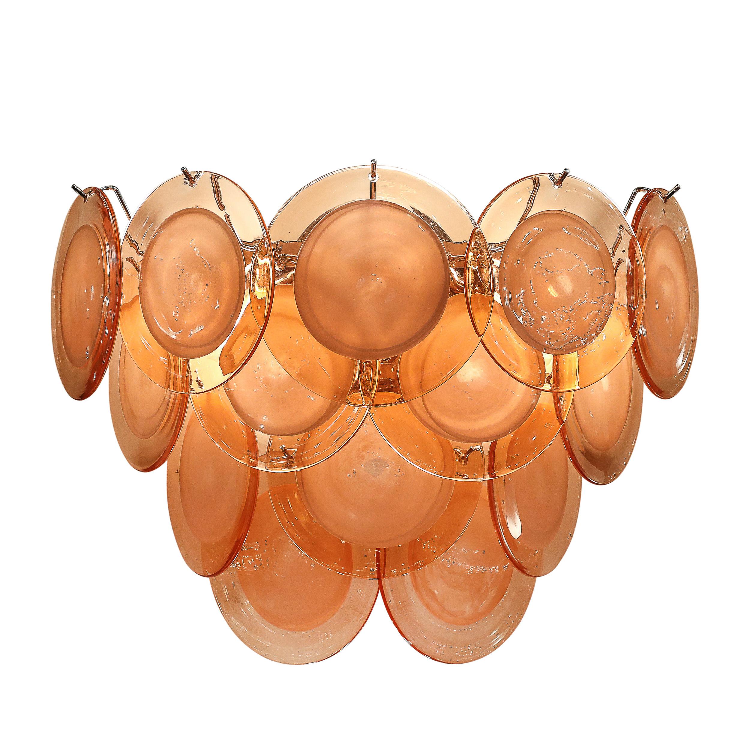 italien Paire d'appliques modernistes à 14 disques en verre d' abricot fumé de Murano soufflé à la main en vente