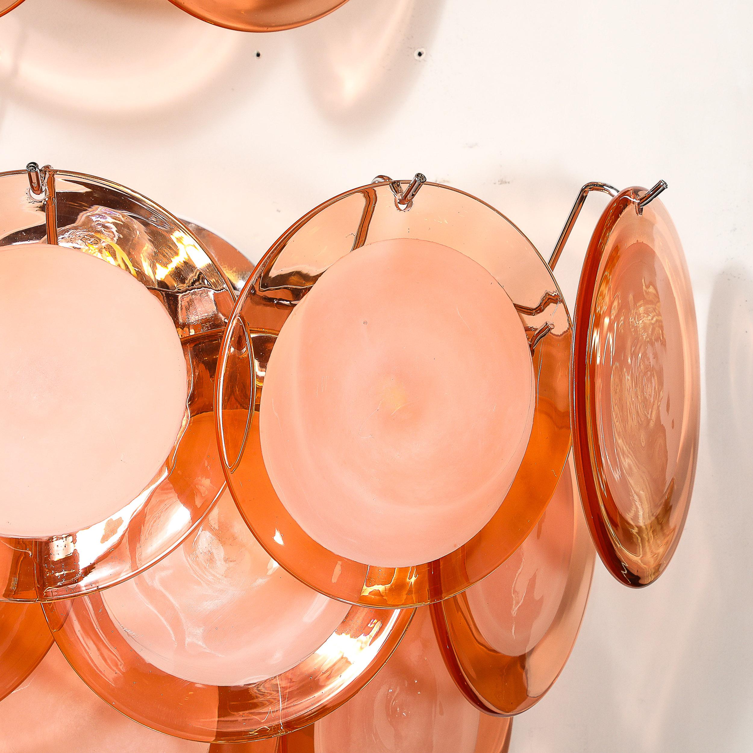 Paire d'appliques modernistes à 14 disques en verre d' abricot fumé de Murano soufflé à la main en vente 1