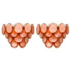 Pair of Modernist 14-Disc Sconces in Hand-Blown Murano Smoked Apricot Glass